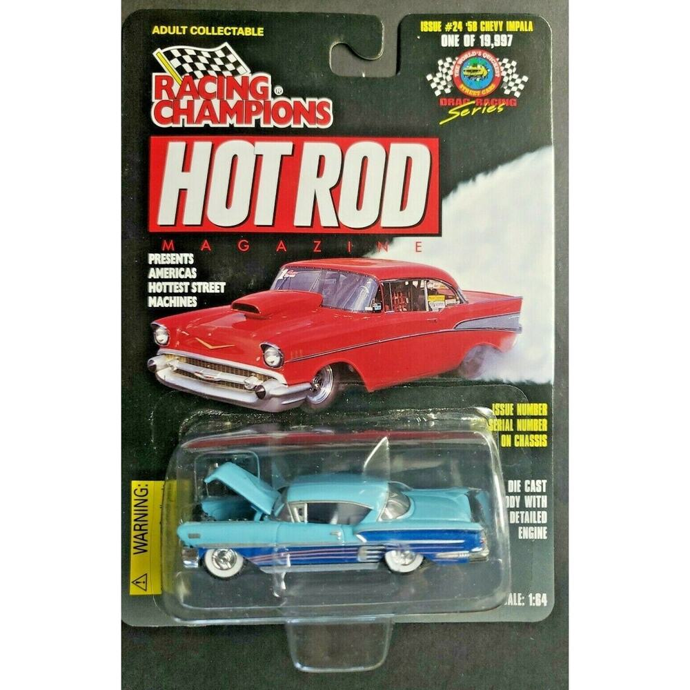 1998 Racing Champions #24โ Hot Rod Mag '58 Chevy Impala Blue 1:64 HW1
